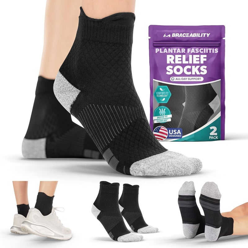 BraceAbility Plantar Fasciitis Socks - Ankle Compression Socks for Foot Pain Relief, Heel Spurs, Achilles Tendonitis, Full-Toe Arch Support Sleeve Socks for Women and Men (1 Pair - L) - Image 1